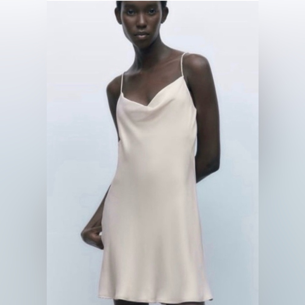 ZARA Rhinestone strap slip satin dress NWT